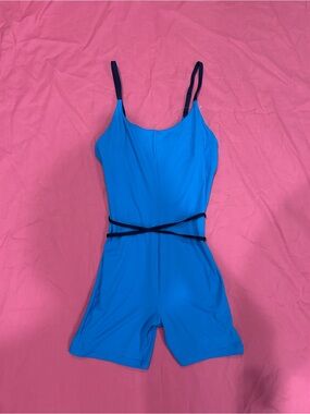 Aerie NWOT Blue Women's Jumpsuit with Adjustable Straps and Navy Tie Detail
